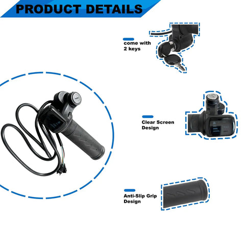 Full Twist Throttle Upgrade For E Bikes And Scooters, 48V 3 Pin Universal Throttle With LCD Display And Key Lock, Waterproof Electric Bike Grips