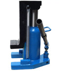 Tough As Nails Hydraulic Toe Jack Lift With 30 Ton Top And 15 Ton Bottom Heft showing blue steel build and dual hydraulic cylinder.