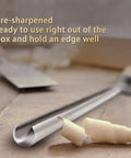 Premium 5/8 Inch Bowl Gouge For Wood Lathe with pre-sharpened edge, M2 cryogenic steel, and beech handle for easy use.