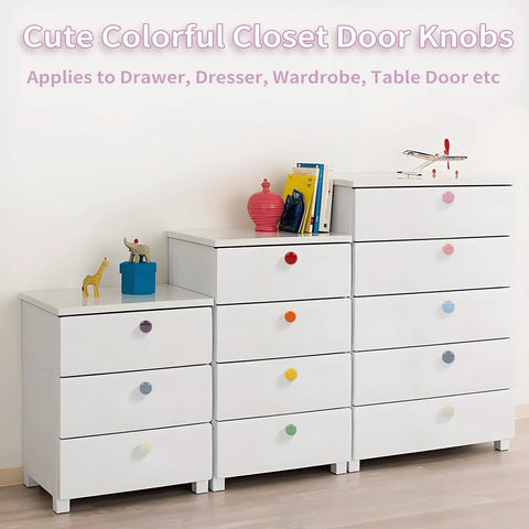 Colorful Ceramic Drawer Knobs Set Of Ten Glossy Round Cabinet Knobs For Dressers Cabinets Chests And Wardrobes Cute Playful Finish Durable And Easy To Install Perfect For Your Home DIY Makeover on white dresser drawers