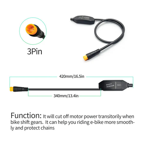 Electric Bike Shift Sensor And 1T2 Y Splitter Extension Wire For BBS01 BBS02 BBSHD Mid Drive Motors Smart Gear Sensor That Temporarily Cuts Power During Shifts To Prevent Chain Wear 3Pin Connector Plug And Play Easy E Bike Conversion Accessory