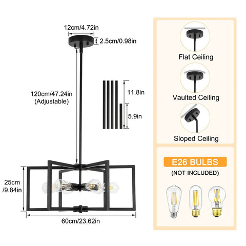 Drop-Dead Gorgeous 23.6 Inch Black Farmhouse Chandelier With Six Lights And Fully Adjustable Drop for flat, vaulted, or sloped ceilings.