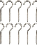 10 Pack Badass Nickel Plated Steel Screw Hooks massive 4 inch shank and 1.5 inch eye for heavy-duty hanging projects.