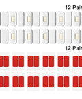 12 Pack No Drill Magnetic Cabinet Catches Ultra Thin Stainless Steel with strong adhesive backing and red adhesive pads.