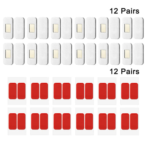 12 Pack No Drill Magnetic Cabinet Catches Ultra Thin Stainless Steel with strong adhesive backing and red adhesive pads.