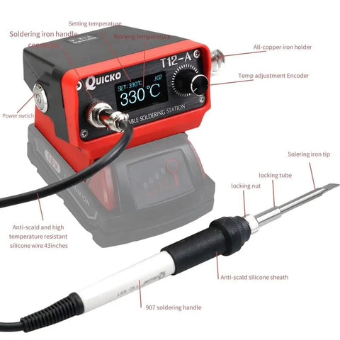 Cordless Soldering Station With T12 Handle Fits Milwaukee 18V 20V Battery Includes 5 Solder Tips Temperature Conversion C F Sleep Mode