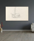 Sailboat On Land Art Print By Adolph Tidemand 1856 Scene Unframed Giclee Poster in living room, wall display