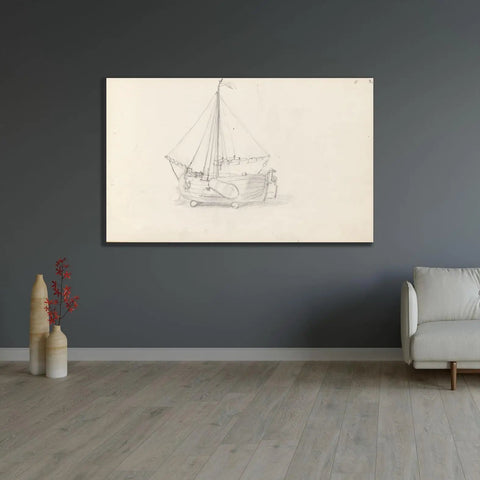 Sailboat On Land Art Print By Adolph Tidemand 1856 Scene Unframed Giclee Poster in living room, wall display
