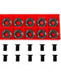10 Pack 15mm Round Tungsten Carbide Lathe Tool Inserts Indexable Replacement Turning Heads For Precision Metalworking CNC Machining in red box.