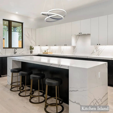 Dope LED Chandelier Pendant With Remote, Dimmable 3000K-6000K Spiral Acrylic Light hanging over kitchen island