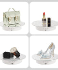 Hassle Free Rotating Display Turntable Stand For Jewelry And Watches 7.87 Inch White Spinning Platform with bag, cosmetics, watches, shoes.