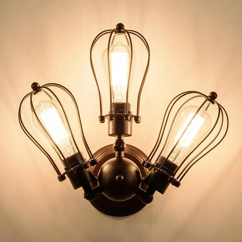Vintage Industrial Ceiling Light with Metal Wire Cage Shade, 3 Light Chandelier in Rust Color, ideal for dining room kitchen hallway