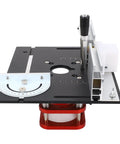 Rock Solid Aluminum Router Table Base With A Snug 51mm Manual Lift And Rust Proof Steel Supports Sized For 64 To 66mm Trimmers top view showing adjustable height features.