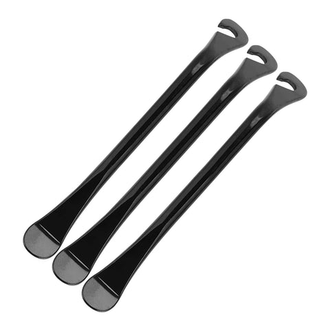 Heavy Duty Bike Tire Levers 3 Pack Carbon Steel Tire Irons And Spoon Tools For Quick Flat Repair Easy Cycling Tire Change Set Pro Grade Durable Safe Essential Bike Maintenance Kit, black color, shown in a row.