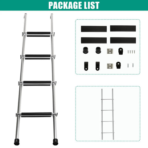 52 Inch Aluminum RV Bunk Ladder For Camper Bunk Beds Built Tough Heavy Duty Entry Ladder With 300 Lb Capacity Rust Resistant Aluminum Wide Twelve Point Eight Inch Width Easy Install, package contents and ladder view