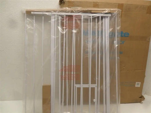 Extra Tall Expandable Dog Gate For Doorways And Bottom Of Stairs Fits 51 To 59 Inch Openings 38 Inch Tall White Metal Pet Gate in packaging
