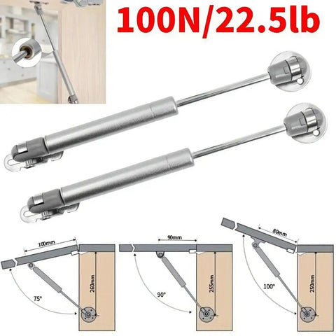 2 Piece Soft Close Cabinet Hinges With 100N Gas Strut Lid Support Smooth Hydraulic Spring Lift For Toy Boxes And Kitchen Cupboards, details showing installation and dimensions.