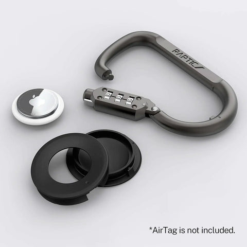 Upgraded AirTag Link And Lock with Heavy Duty 3 Digit Combination Lock Secure Polycarbonate Housing components displayed