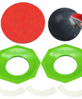 Straight Up Top Tier Bowling Ball Sanding Pad Holder Two Pack Ergonomic Polymer Stand with red pad and green bases.