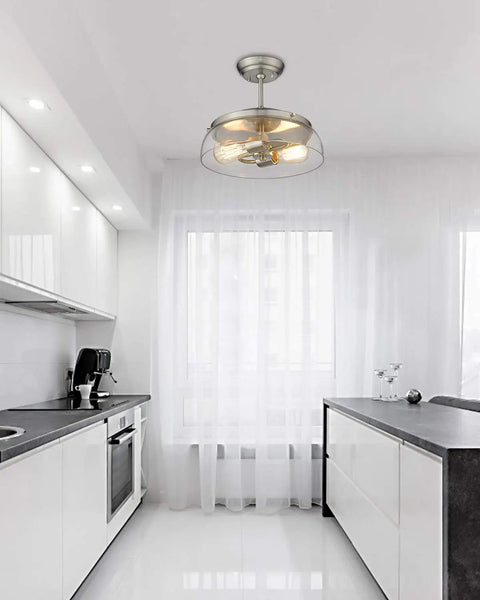 Modern kitchen with 2 Light Semi Flush Mount Ceiling Light With Clear Glass Shade Brushed Nickel Finish Dope Modern Retro Vibe Fixture