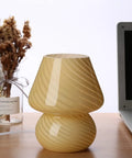 Yellow Glass Mushroom Bedside Lamp With Vintage Murano Stripe Compact Nightstand Desklamp For Cozy Home Decor Bedroom