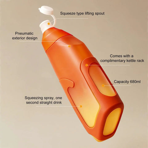 Easy Squeeze Cycling Water Bottle 680 ML lightweight flask with squeeze spout and 680ml capacity, designed for road riding and trail cruising.