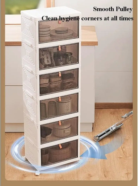 Clear Foldable Door Storage Organizer With Snap On Lids Stackable Polypropylene Hanging Bins showing smooth pulley design for easy access.