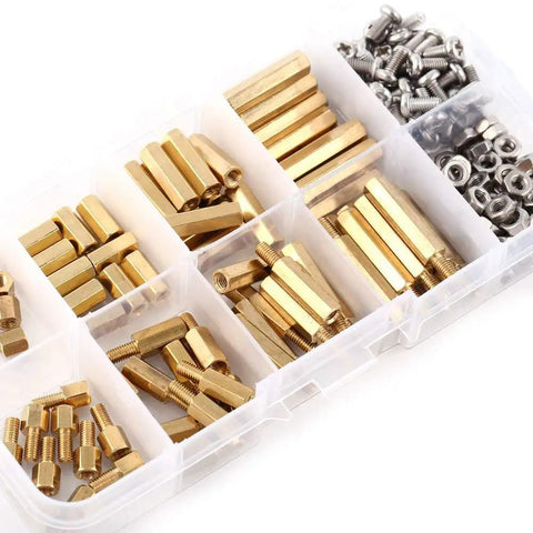 Brass M3 Standoffs And Fasteners Kit: 200 Pcs Of Threaded Spacers, Screws, Nuts For Electronics, 3D Printing, And DIY Projects, Damp-Proof And Tarnish-Resistant Finish For Secure, No-Fuss, Easy Assembly And Durable Builds in storage box