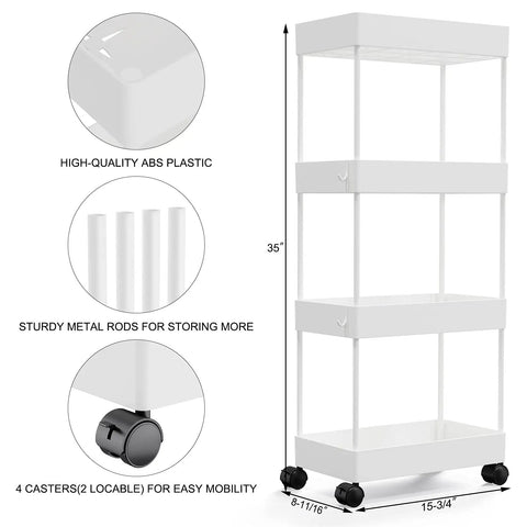 Killer 4 Tier Slim Rolling Storage Cart And Narrow Space Organizer With Zero Friction Casters No Hassle Utility Rolling Rack For Bathroom Kitchen Bedroom Or Cramped Laundry Gap Spaces