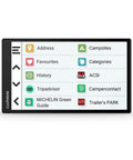 7 Inch Caravan Navigation System With Real Time Traffic Preloaded 3D Maps menu displaying campsite database options