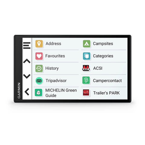 7 Inch Caravan Navigation System With Real Time Traffic Preloaded 3D Maps menu displaying campsite database options