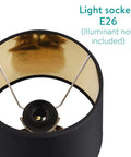 Interior view of Gold Pineapple Table Lamp with an E26 light socket, black shade with gold lining, showing modern tropical decor details.