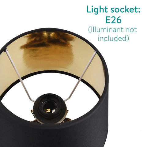 Interior view of Gold Pineapple Table Lamp with an E26 light socket, black shade with gold lining, showing modern tropical decor details.