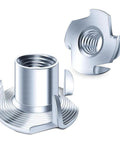 Beefy Four Point T Nut Fasteners For Woodworking And Furniture With Quarter Inch Twenty Threads In Alloy Steel Rust Resistant