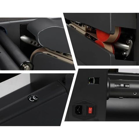Close-up of Automatic Wrap Machine 180W For Inflatable Packaging showing rollers, power switch, and control panel details.