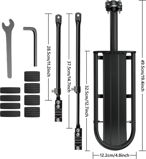 Retractable Aluminum Bike Rear Rack Cargo Carrier for Bicycle Luggage, Heavy Duty Post Mount, shown with installation tools.