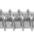 Close-up of a single half inch by six inch stainless steel hex lag screw for pre-drilled holes, used in outdoor projects like deck frames.