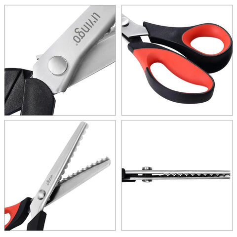 Heavy Duty Pinking Shears 9 Inch 5mm Zigzag Edge For Sewing Quilting Dressmaking And Craft Projects Sharp Stainless Steel Blades For Precise Decorative Cutting, red-black handles