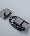Five Piece Set Heavy Duty Black Metal Hasp Latches Built Different For Flight Cases showing lock components on a gray background.