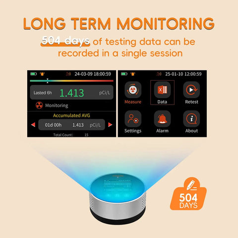 Long Life Radon Detector With 20 Year Sensor And Home Air Quality Monitor, Audible And Visual Alarm, Adjustable Threshold, Real Time Radon Alerts, Easy Setup, Low Power Operation For Safer Home, 2.0-inch display