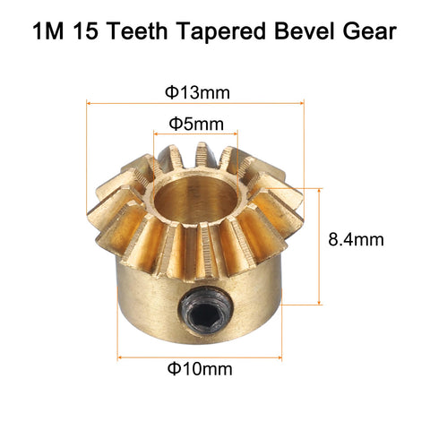 Two Pack Bevel Gear Set 0.8 Module 1 To 1 Reduction 15 Teeth 5mm Bore Brass Bevel Pinion Gear 45 Degree Steering Gear