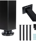 Close-up of Heavy Duty Adjustable Metal Table Legs 28 Inch with floor protectors, black rust-resistant finish, screws included.
