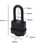 Heavy Duty Waterproof Padlocks Keyed Alike For Outdoor Use With 1 9/16 Inch Wide Laminated Steel Body With Measurements Displayed