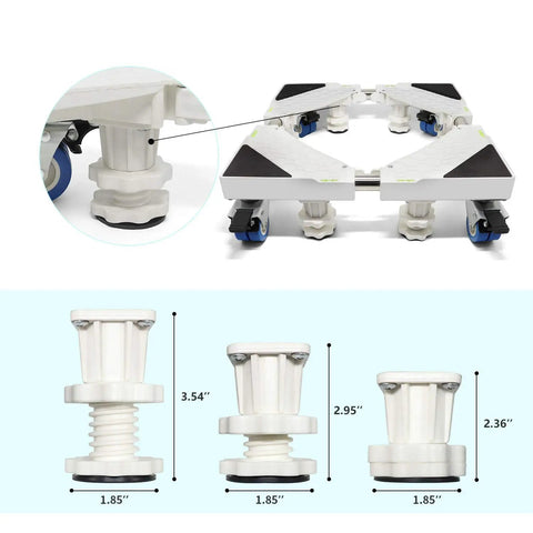 Heavy Duty Washing Machine Base Stand With Built Tough Movable Adjustable Frame, Eight Durable Feet And Four Locking Rubber Swivel Wheels