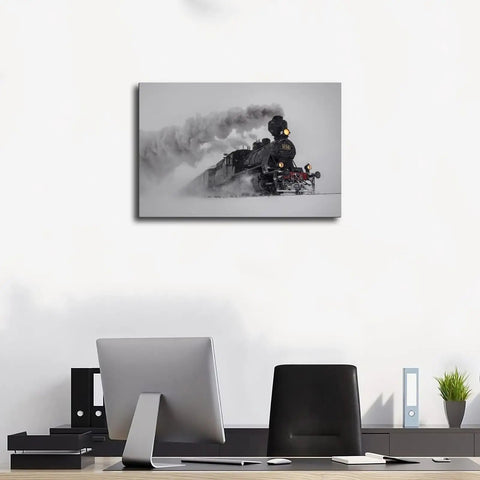 Dope Steam Locomotive In The Snow Wall Art Poster Canvas Print for modern bedroom and living room unframed 18x12 inch home decor