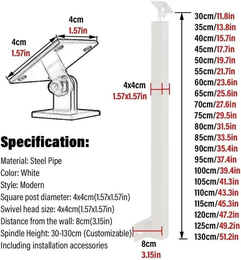 Straight Up Quality Stair Railing Spindles 30 Pack Side Mount Deck Porch Railing Posts With Complete Screw Kit 45 Inch Balusters Bulk Set For Home Projects specifications on a modern white steel pipe railing post.