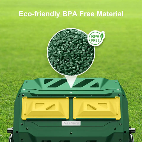 Dual Chamber 43 Gallon Compost Tumbler Bin With Aeration Paddles made of eco-friendly BPA-free material