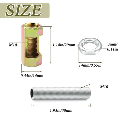 40-Piece Lamp Pipe Repair Kit For DIY Chandelier And Ceiling Light, Includes M10 Nuts And Nipples, Hex Lock Nuts, M10x30 And M10x50 Threads, Zinc Plated Carbon Steel Connector Hardware For Durable And Easy Install. M10 threaded lamp nipple, hex lock nut, and 50mm pipe