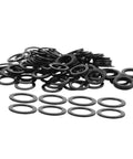 Stack of black washers from 100 Pcs Skateboard Bearing Washers And Hardware Kit For Trucks And Longboards, Speed Washers, Spacers, Nuts And Bolts