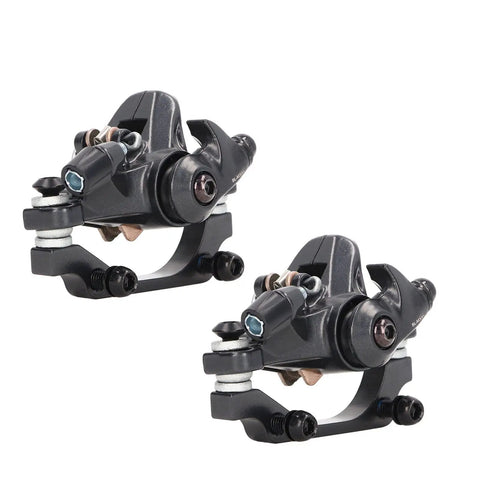 Built Tough Front And Rear Disc Brake Kit With Two Heavy Duty Aluminum Alloy Calipers and precision rotors viewed from the side.